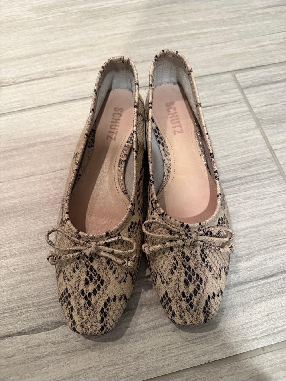 SCHUTZ Snake-Print Square-Toe Ballet Flats